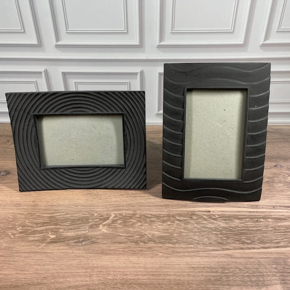 VTG 1999 Terragraphics Black Metal Textured Decorative Photo Frame Art Decor x2